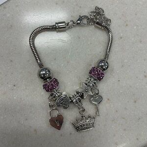 Silver and Purple Charm Bracelet